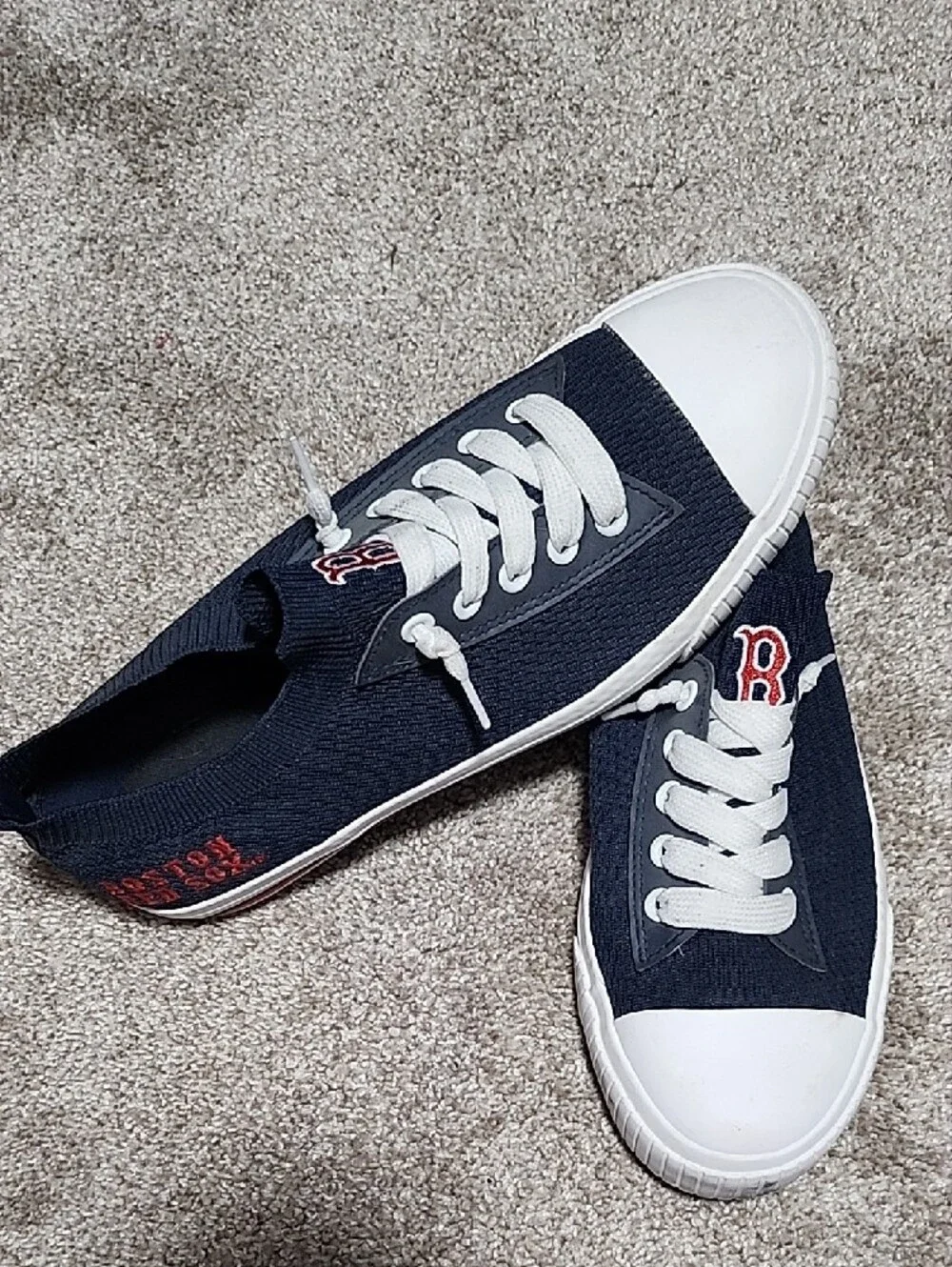 Women's Red Sox Navy Knit Slip-On Sneakers with White Toe
